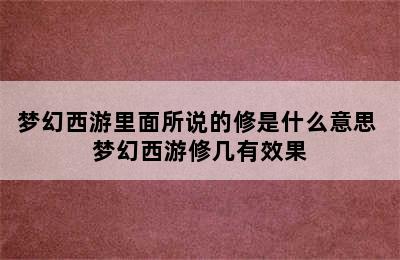 梦幻西游里面所说的修是什么意思 梦幻西游修几有效果